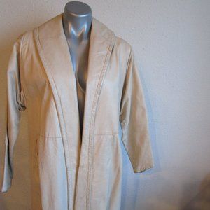 Off white vintage leather duster jacket, Argentina long coat 1950s used.